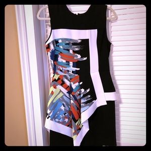 Bcbg fitted black and white artistic dress